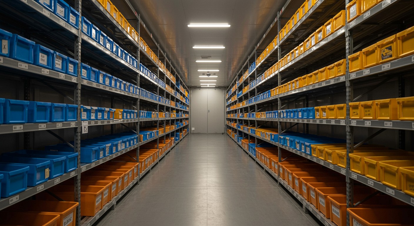 Shelves filled with various food products in a store.