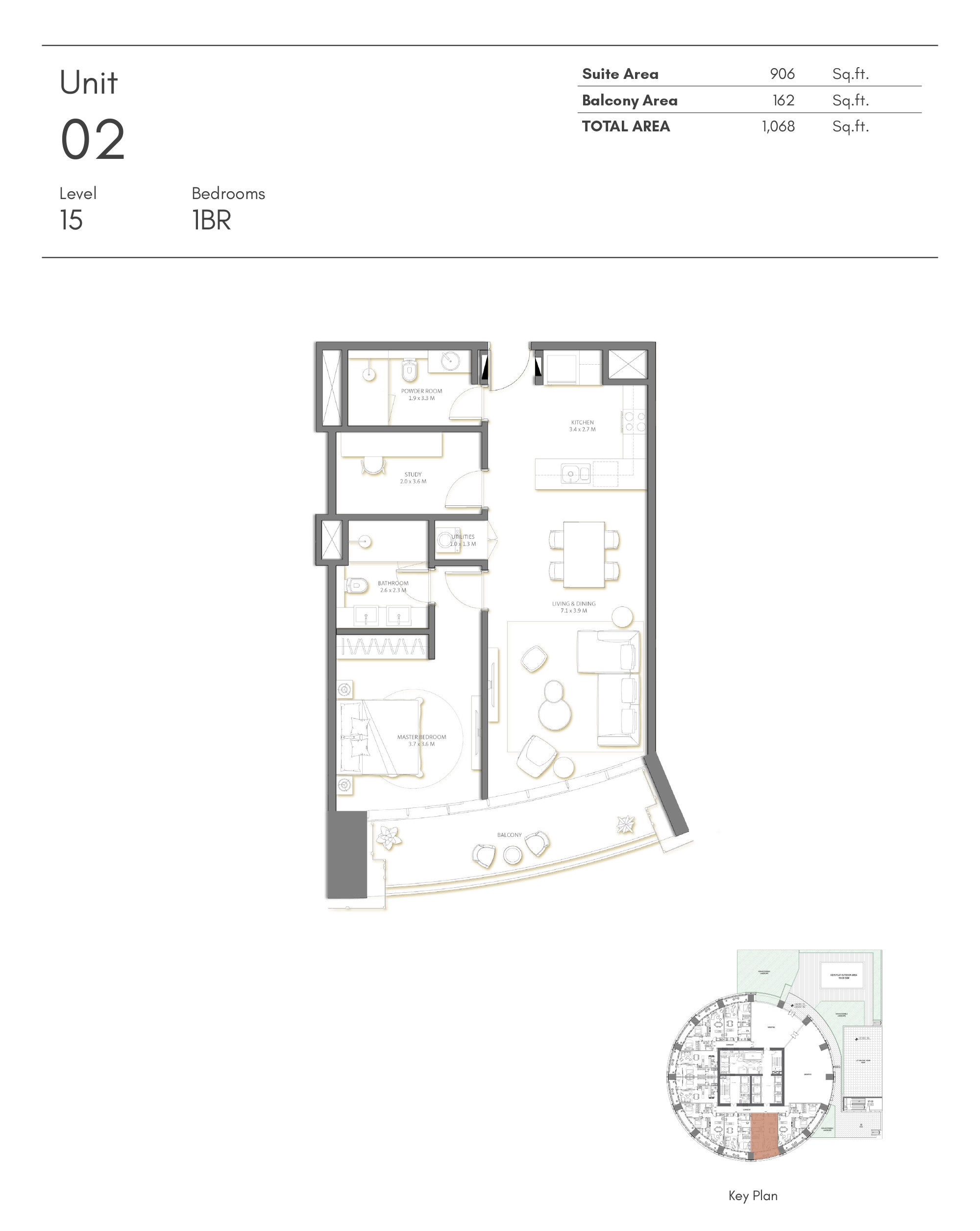 Palm Beach Tower3 by Nakheel Floor Plan 1BR