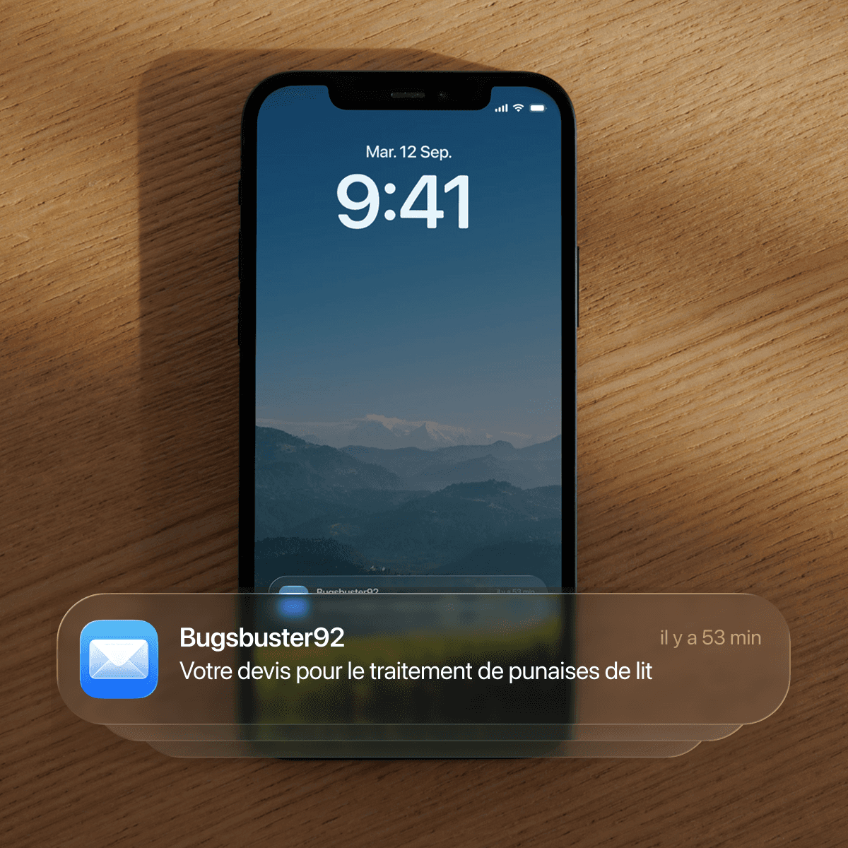 Notification de devis Bugsbuster92 reçue sur smartphone, pour une intervention de traitement contre les punaises de lit à Paris