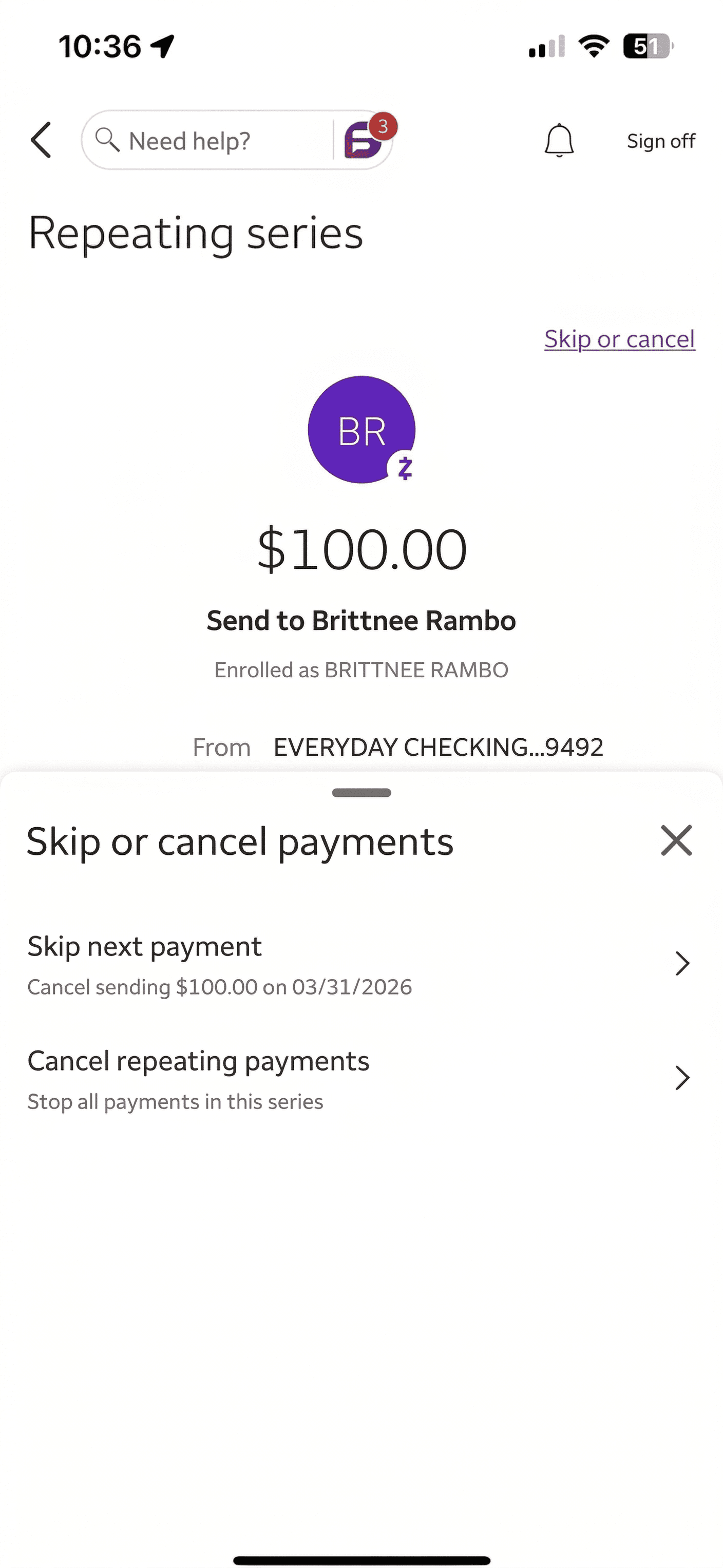 Skip or cancel bottom sheet showing payment details before tapping in