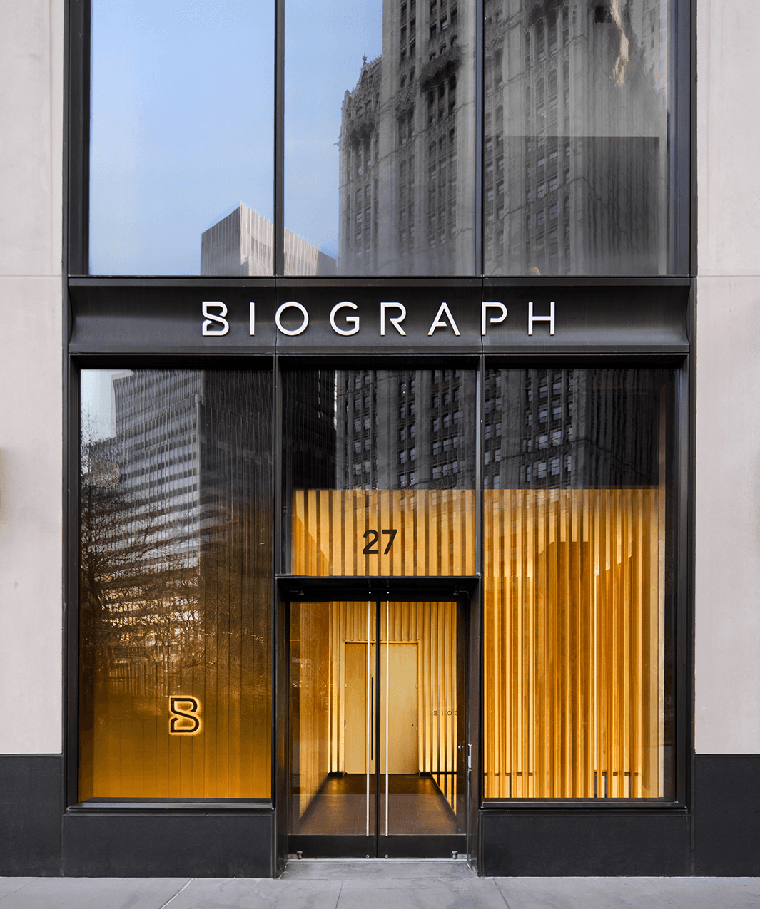 View from Biograph New York City clinic showing skyline and serene landscaping outside a private suite