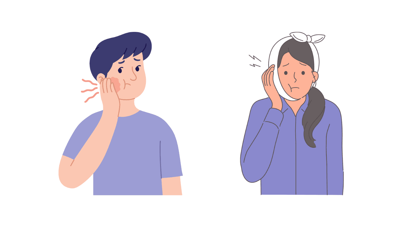 An illustration of a man and a woman with normal post-operative symptoms after their oral surgery