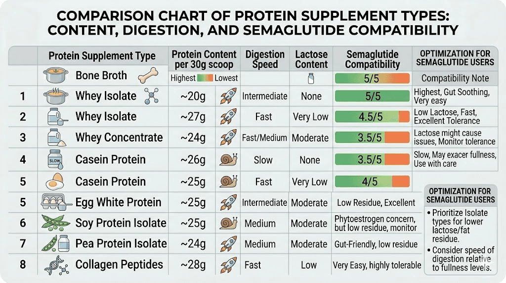 Protein supplement comparison chart for semaglutide users