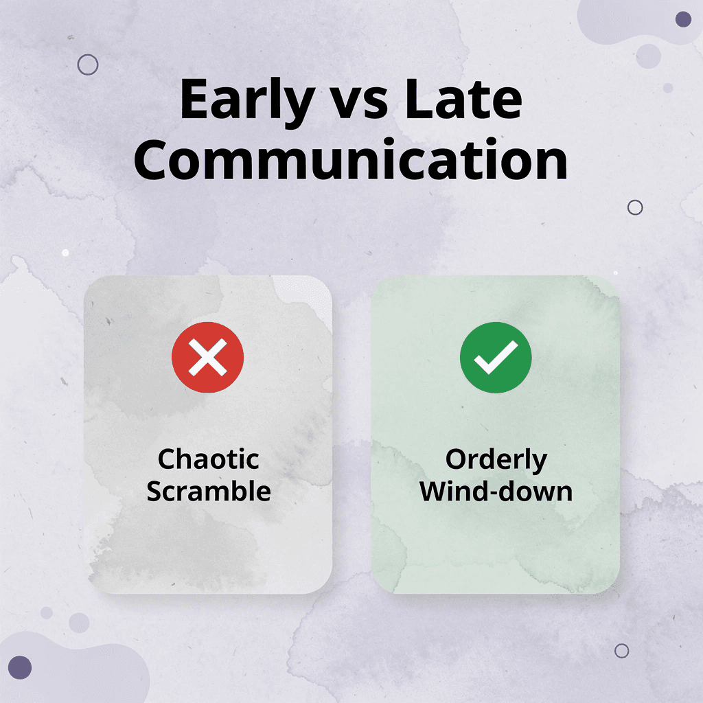 Comparison showing orderly wind-down versus chaotic scramble - How to Tell Investors That You’re Shutting Down 