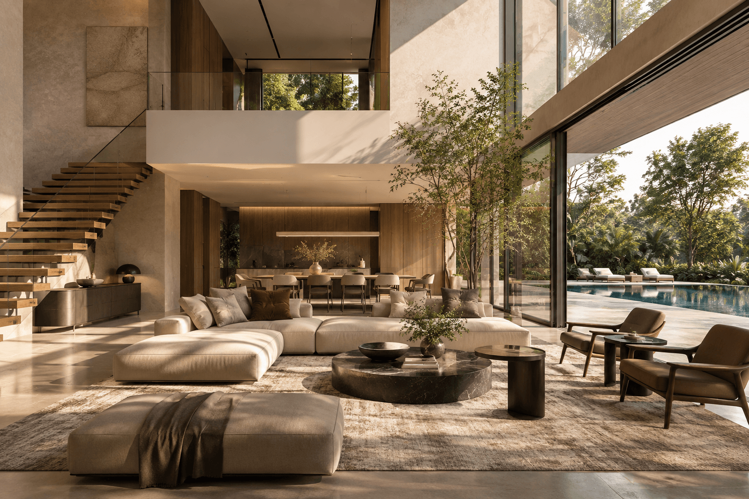 Serene double-height luxury living space