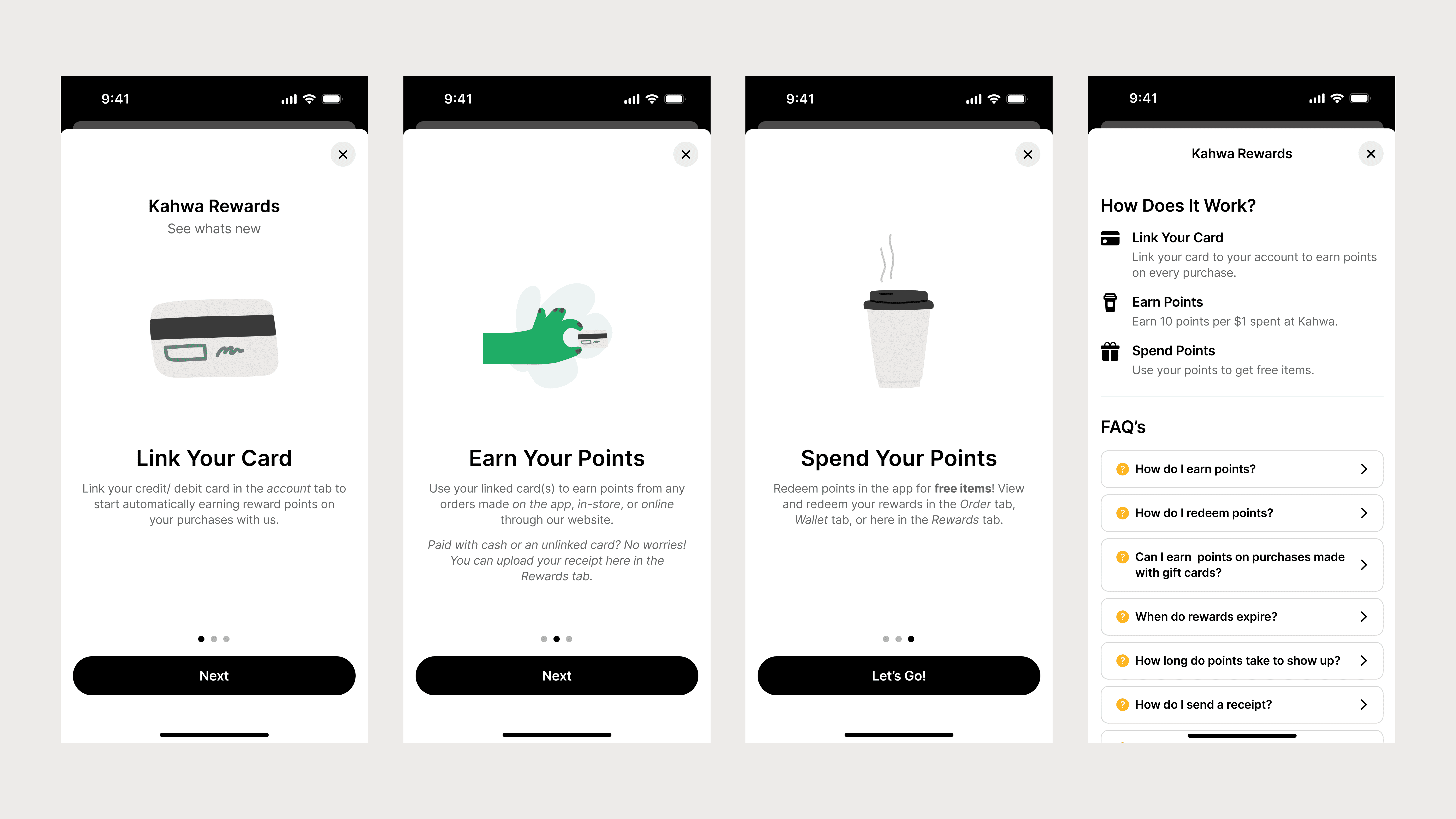 Key screens for onboarding screens