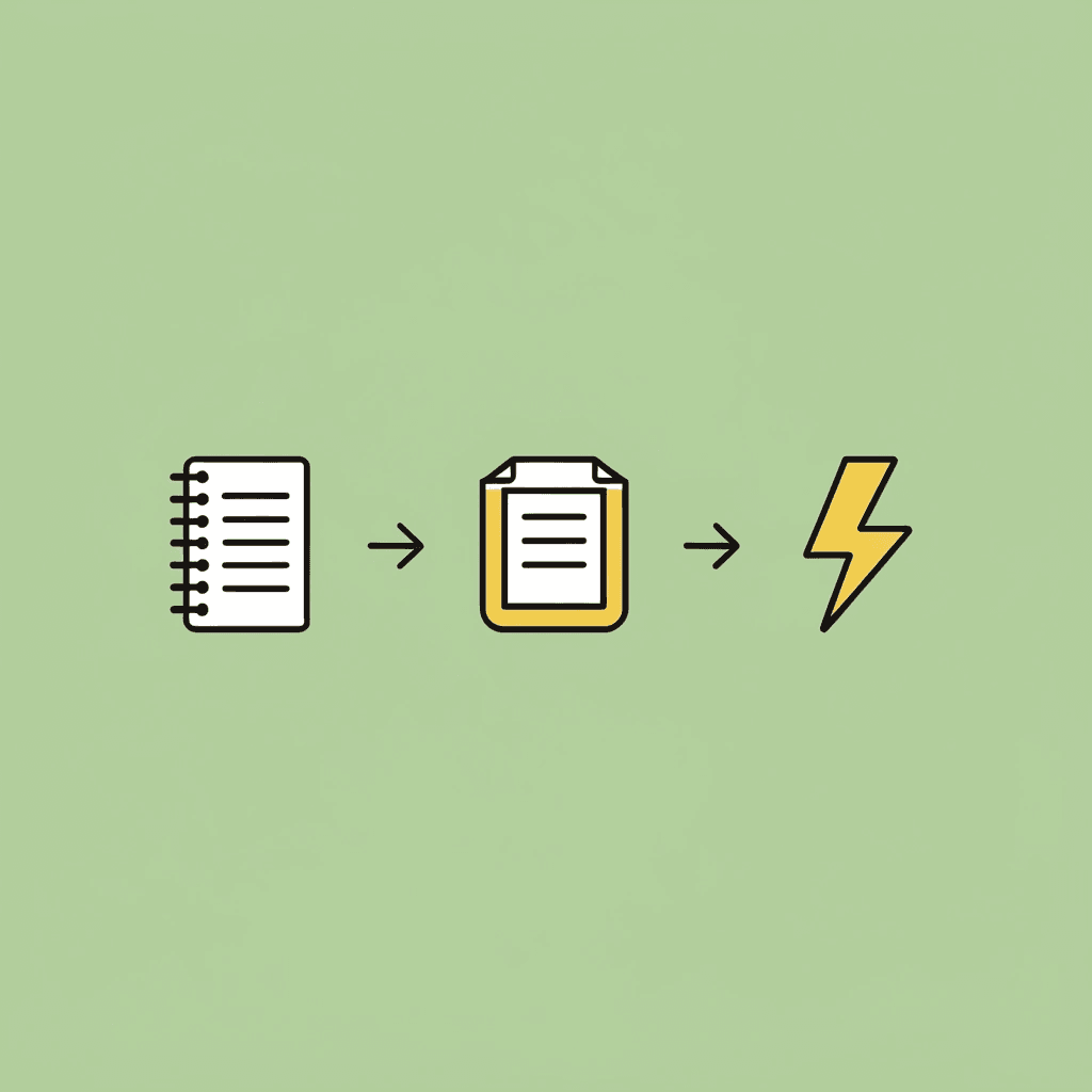 Three-step workflow showing how to use Numerous: open notes, paste topic, generate questions