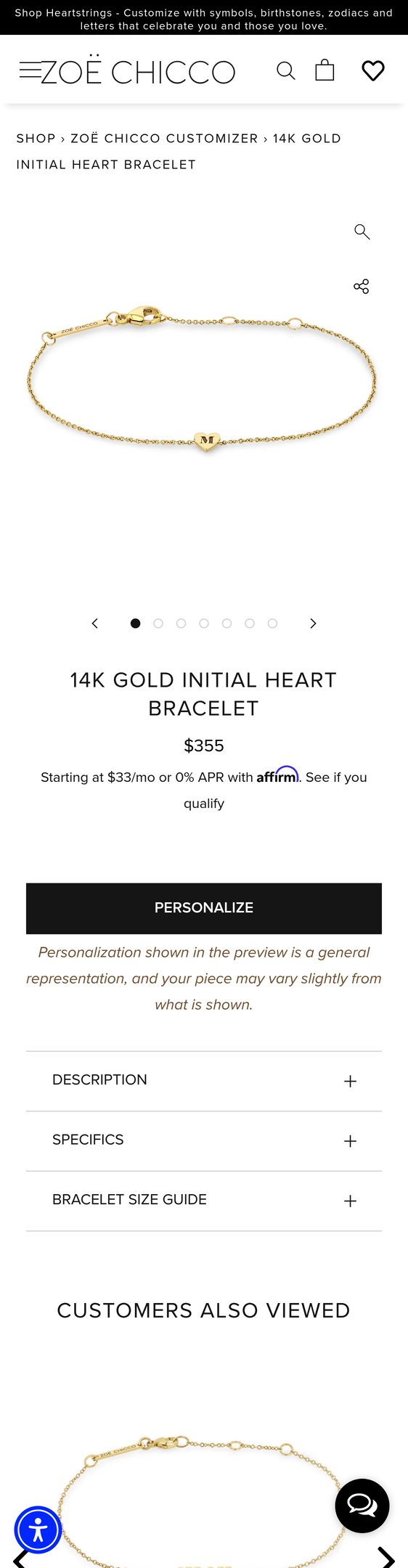 Jewelry product options include: bracelet, chain for 14k Gold Initial Heart Bracelet from ZOË CHICCO.
