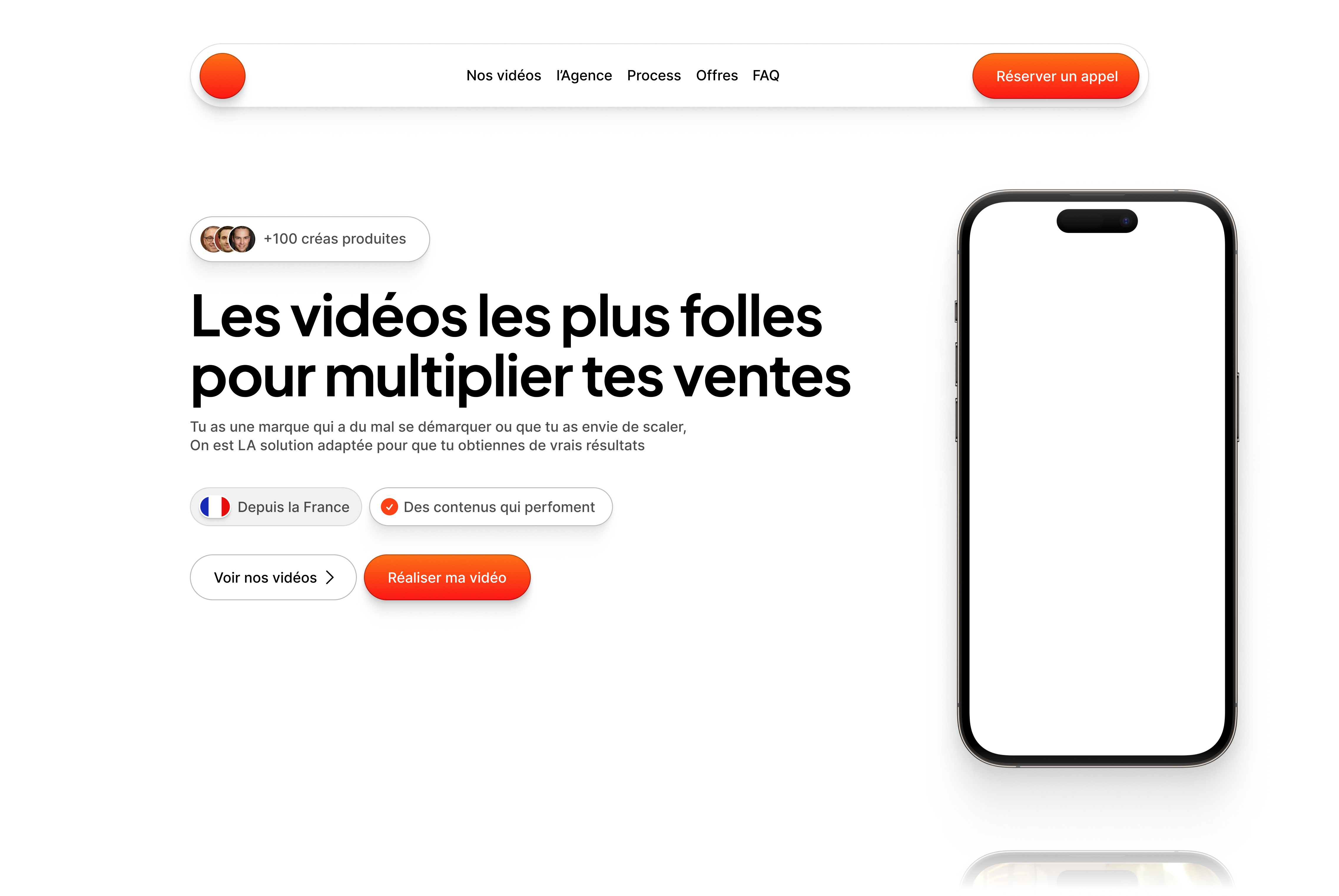 Concept de la hero section pour une agence de création de vidéos publicitaires