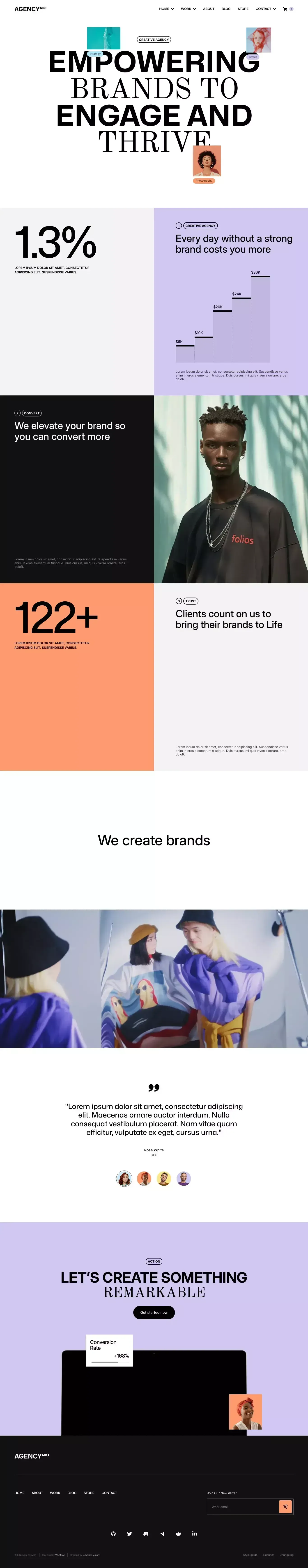 AgencyMKT - Webflow Ecommerce website te portfolio page screenshot showcasing Advertising and Design design