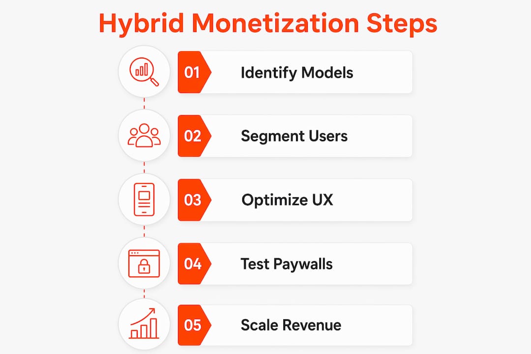 Infographic illustrating steps to plan hybrid monetization