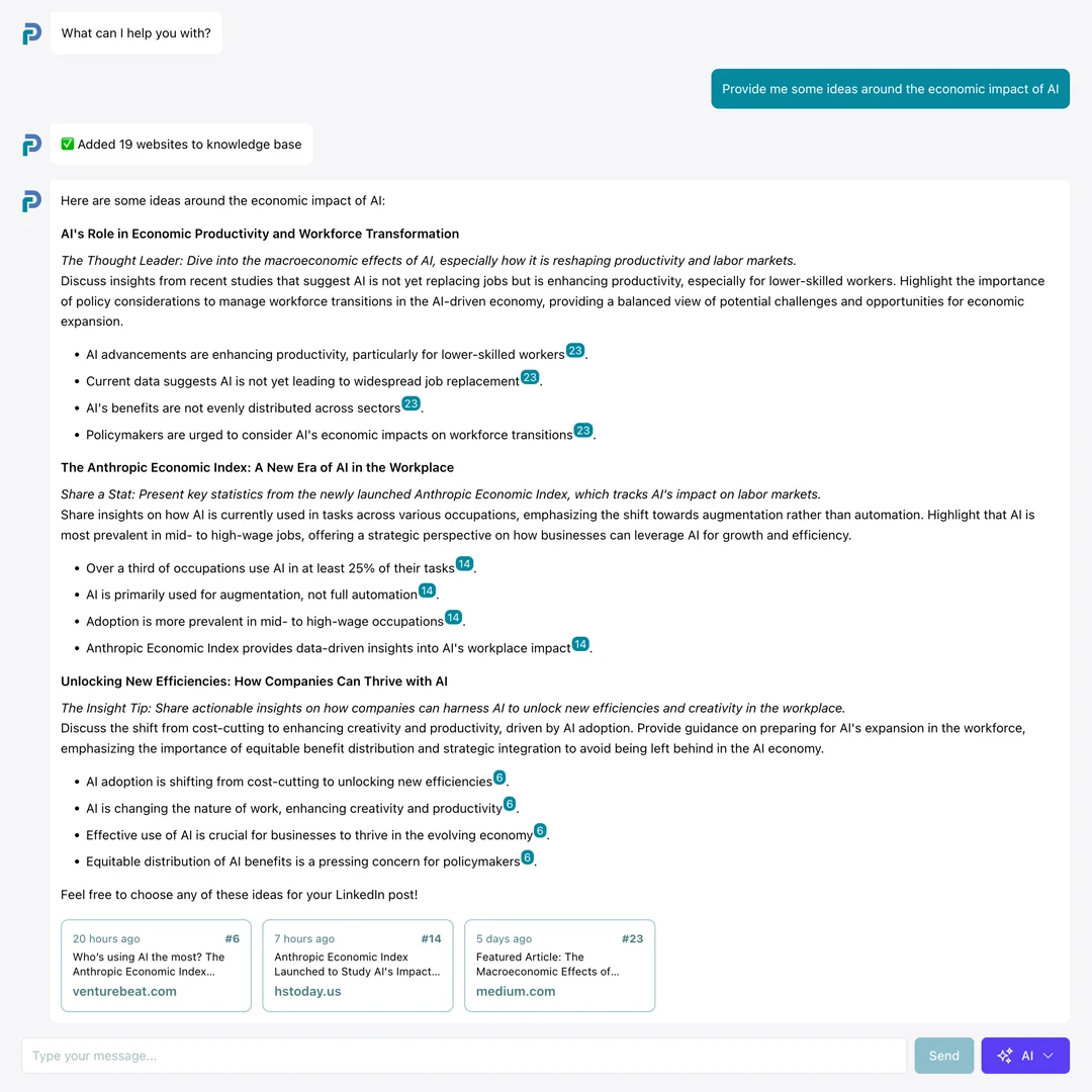 Captura de tela do gerador de postagens de IA postline.ai