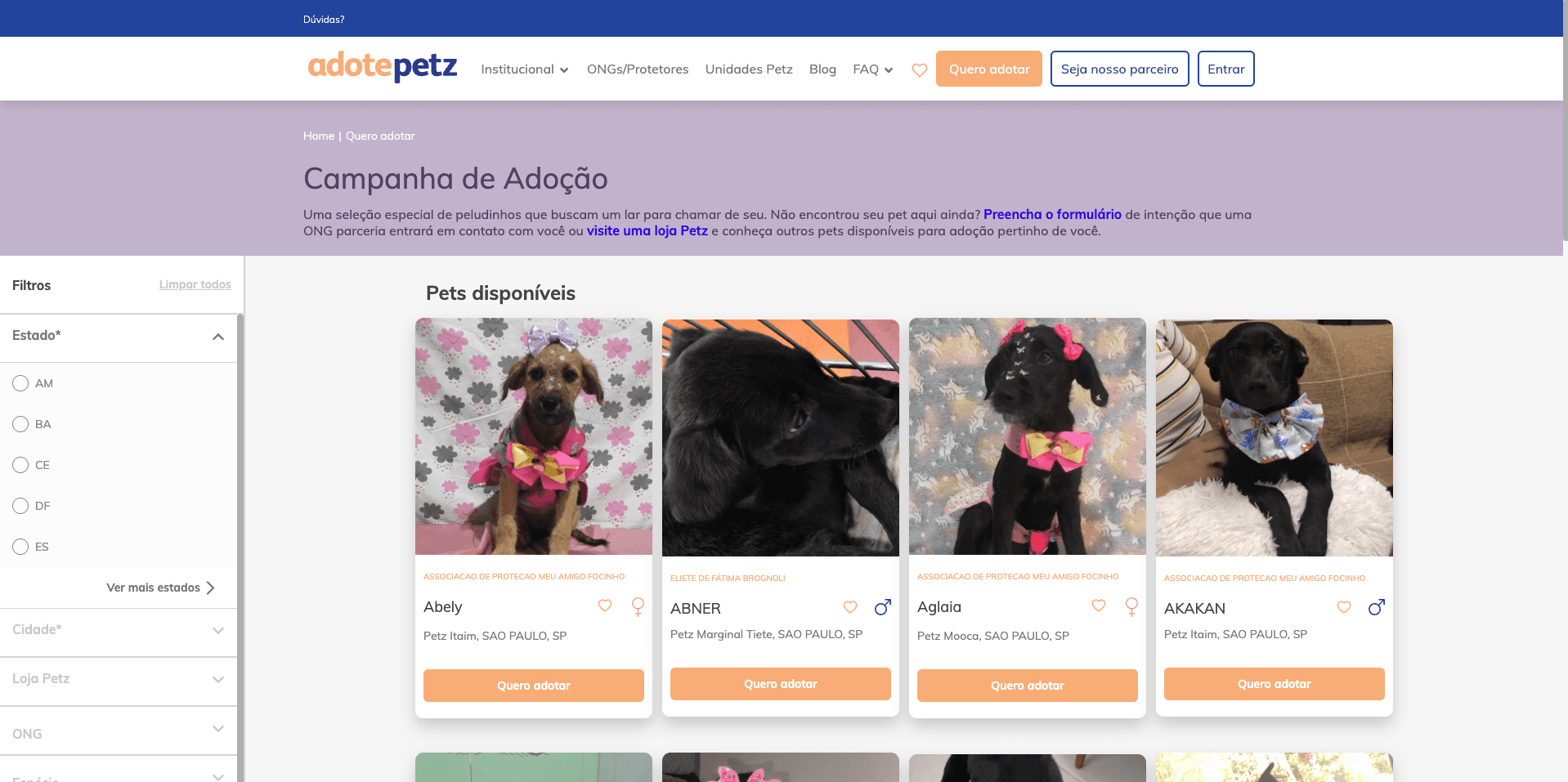 Adopt at Petz Ecommerce screen 2