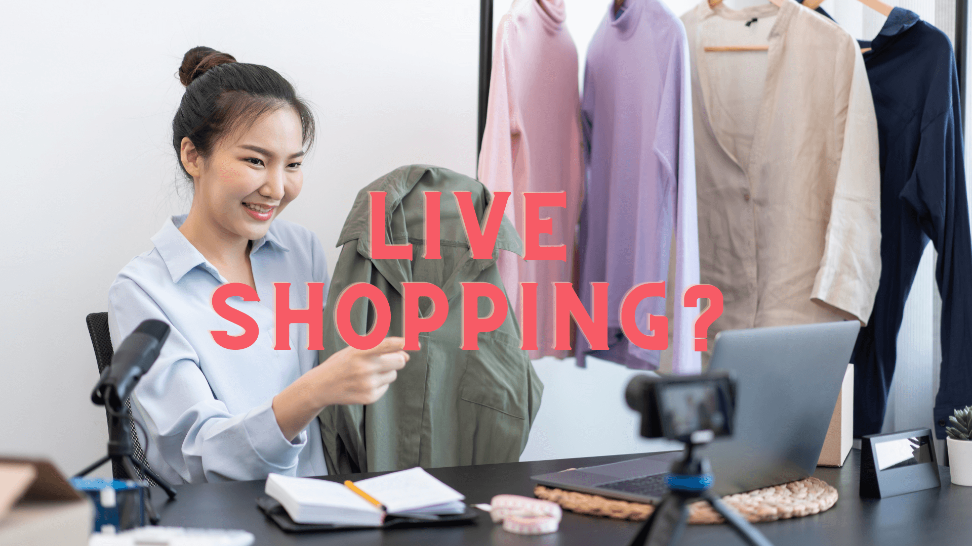 Girl sells products in a live shopping stream