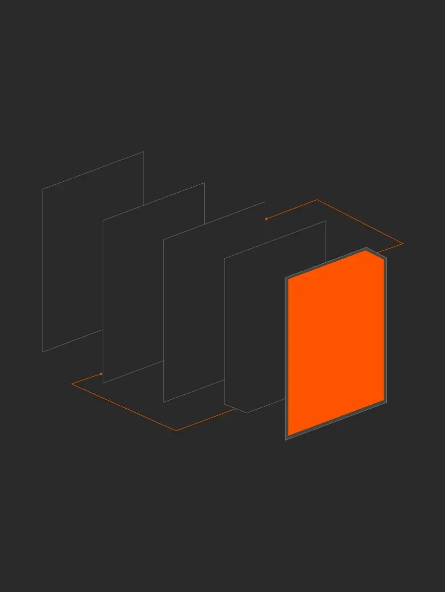 Stacked layers with an orange highlighted layer.