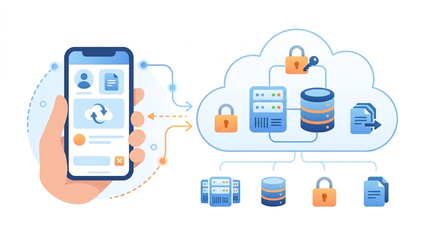 Managed cloud backend for an app connecting a phone to authentication, database, and file storage