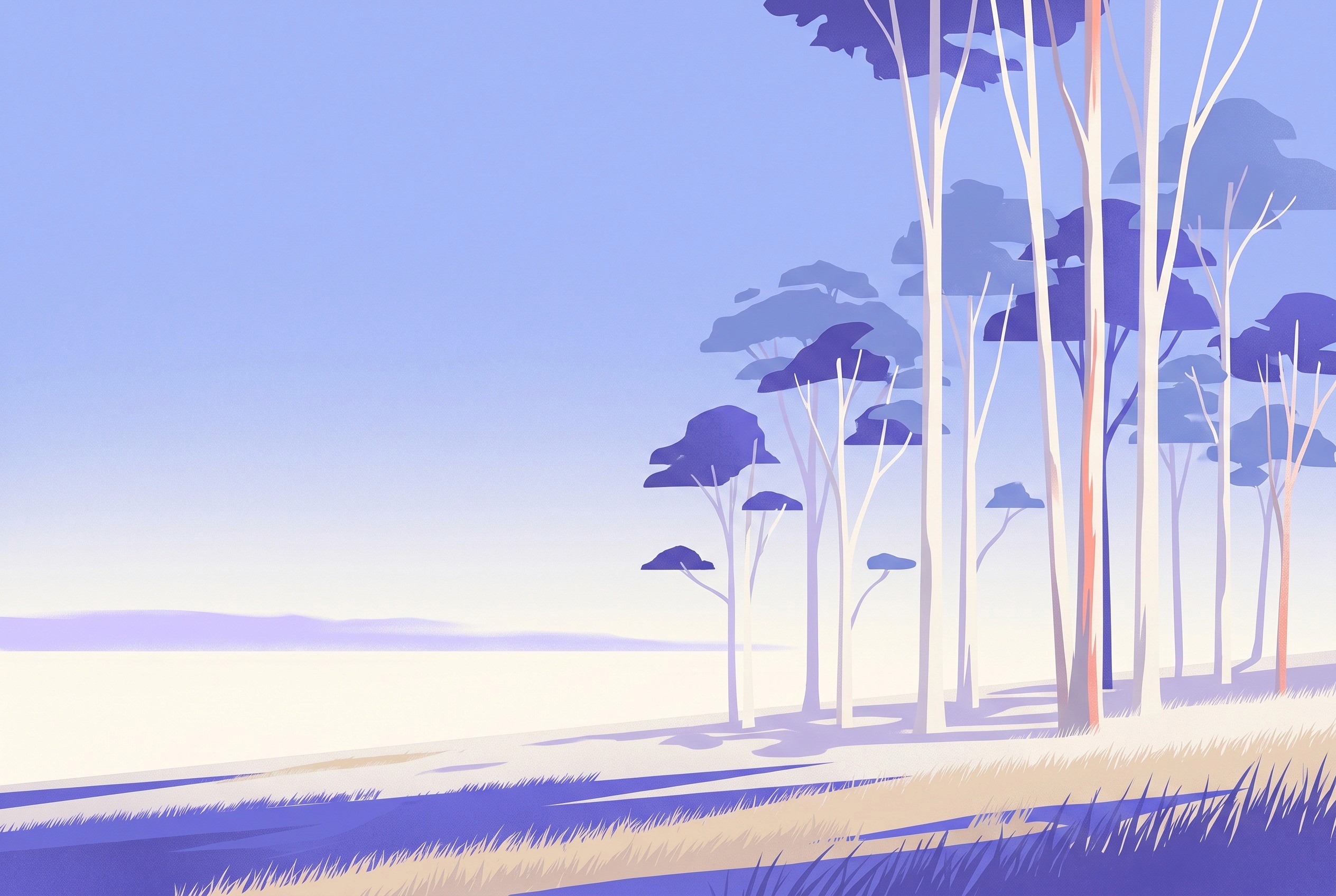 Flat editorial illustration, contemplative landscape composition representing the Australian Capital Territory