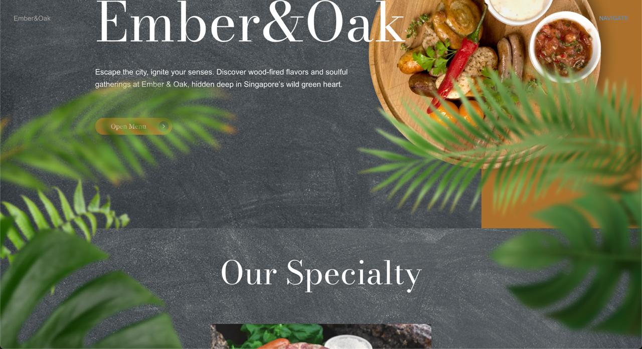 Scrolling effect of Ember & Oak landing page