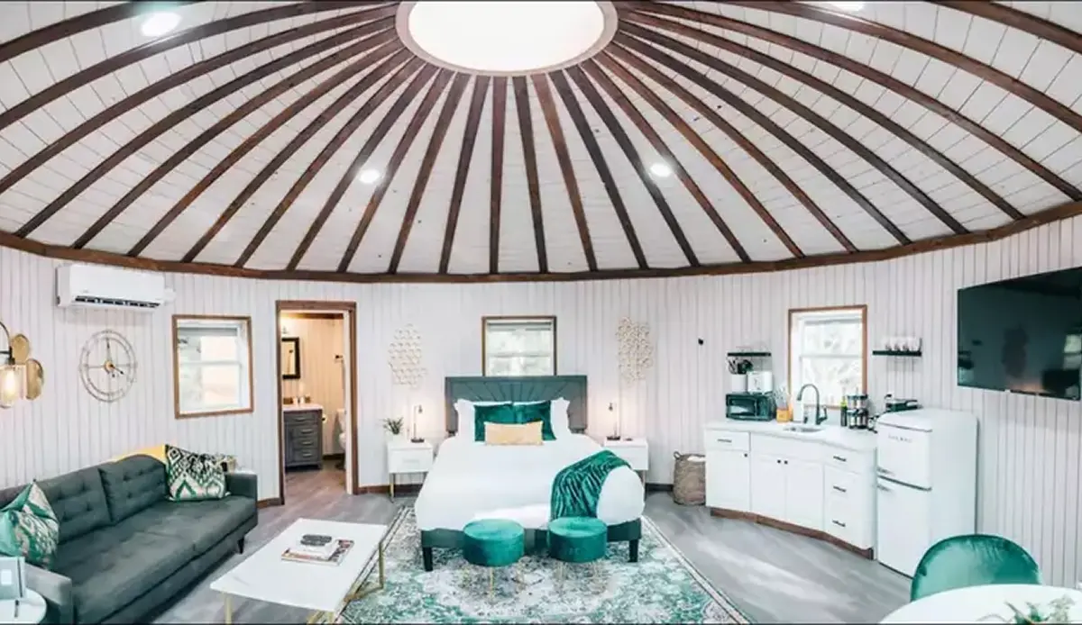 Photo of the inside of a yurt