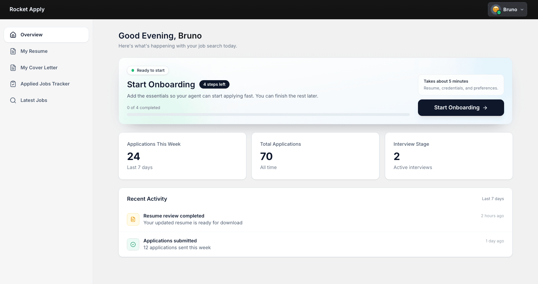 An image of Rocket Apply Dashboard