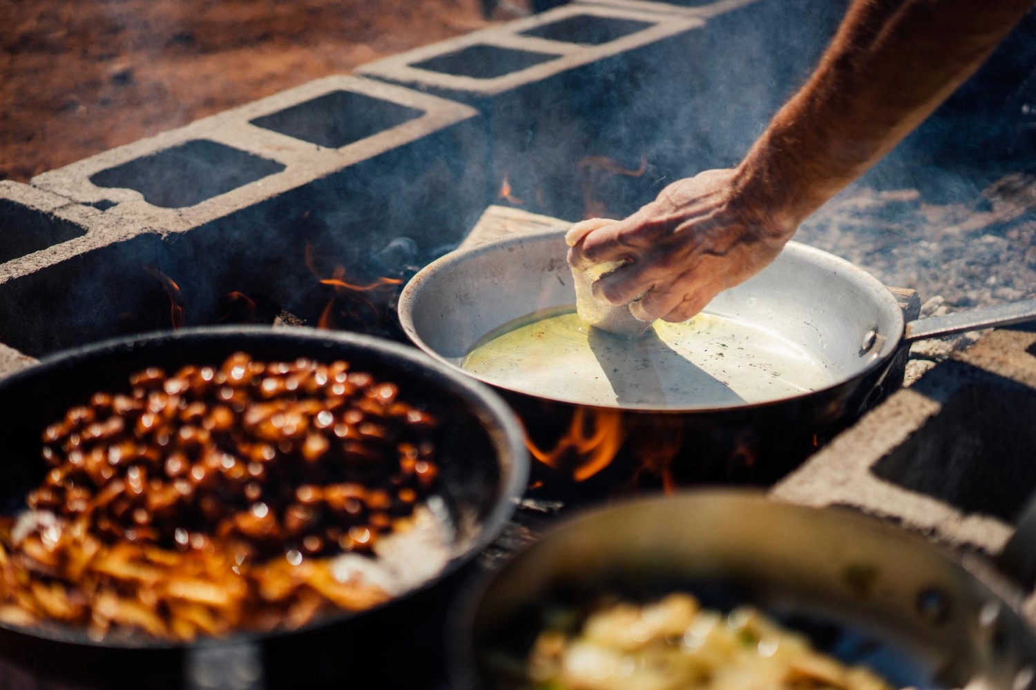 blue and white painted houses on the cliff