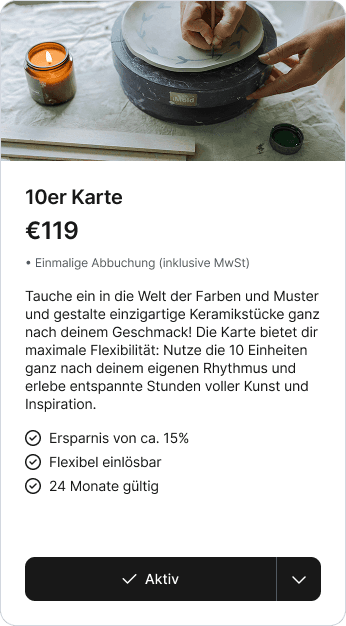 Zeitkarte (10er Karte) für den Besuch Keramik Workshops, welche man über das anny Buchungssystem kaufen kann