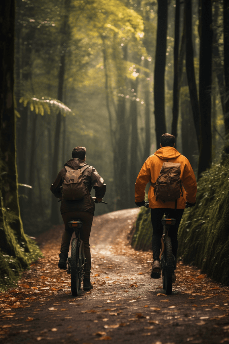 poeple with bike in a forest