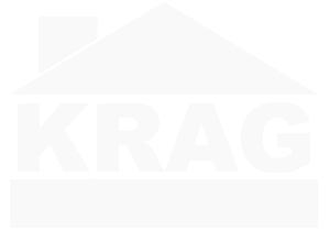 White KRAG logo with house icon on a green background.