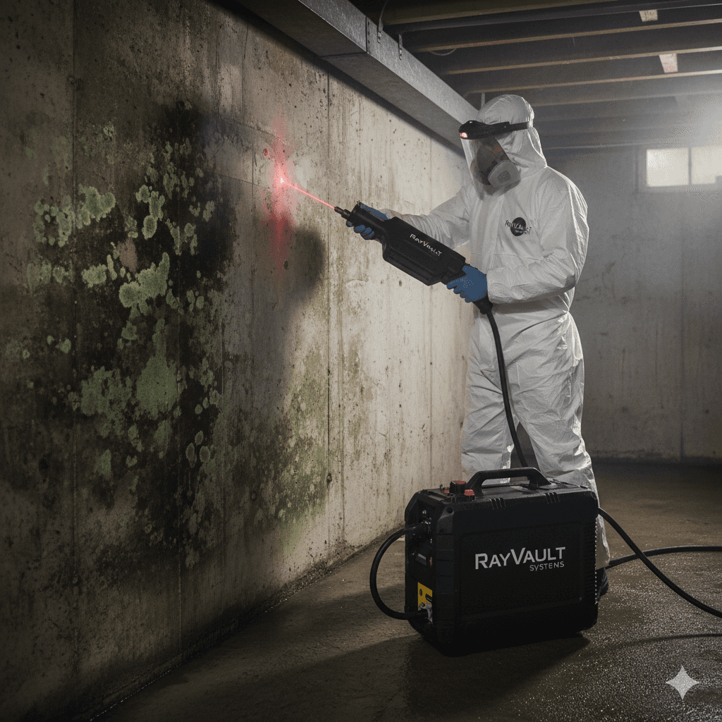 rayvault removing biological growth in basement