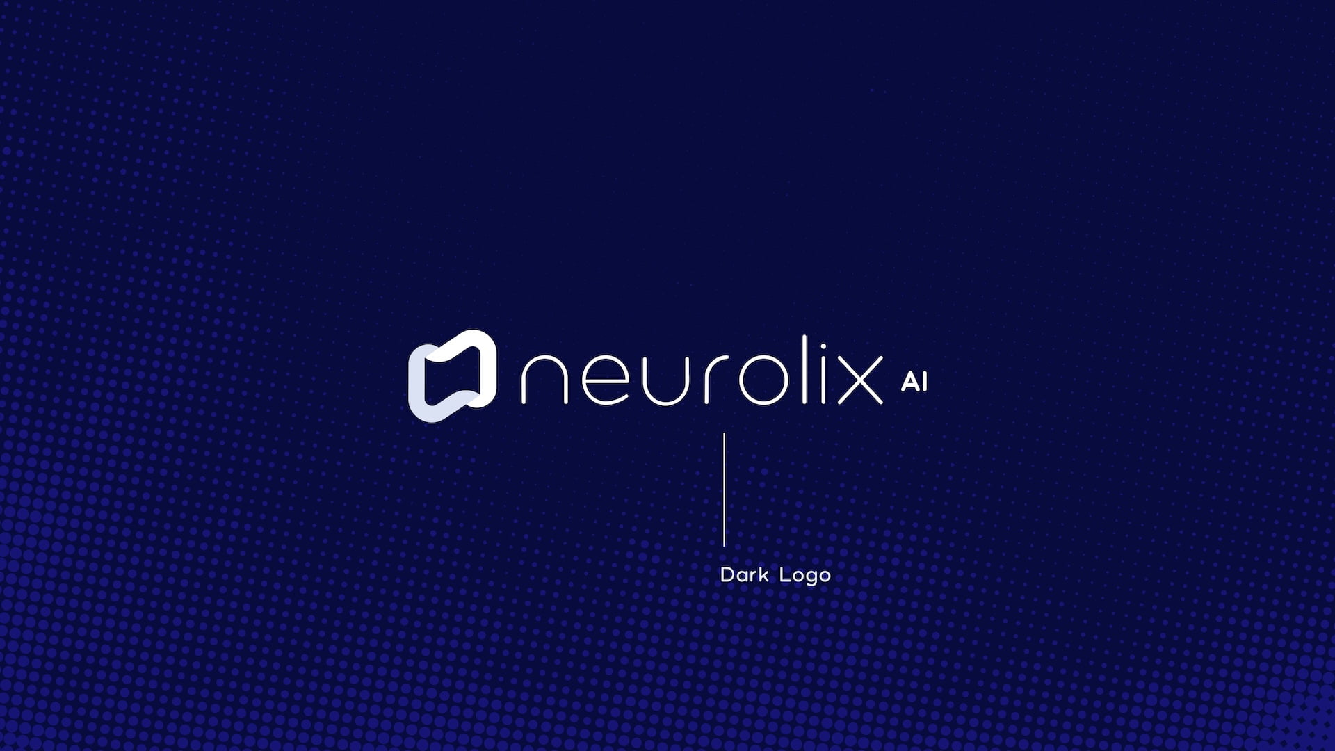 Neurolix AI dark logo version displaying white abstract brain logomark with full "neurolix AI" wordmark on dark navy blue background for dark mode applications.