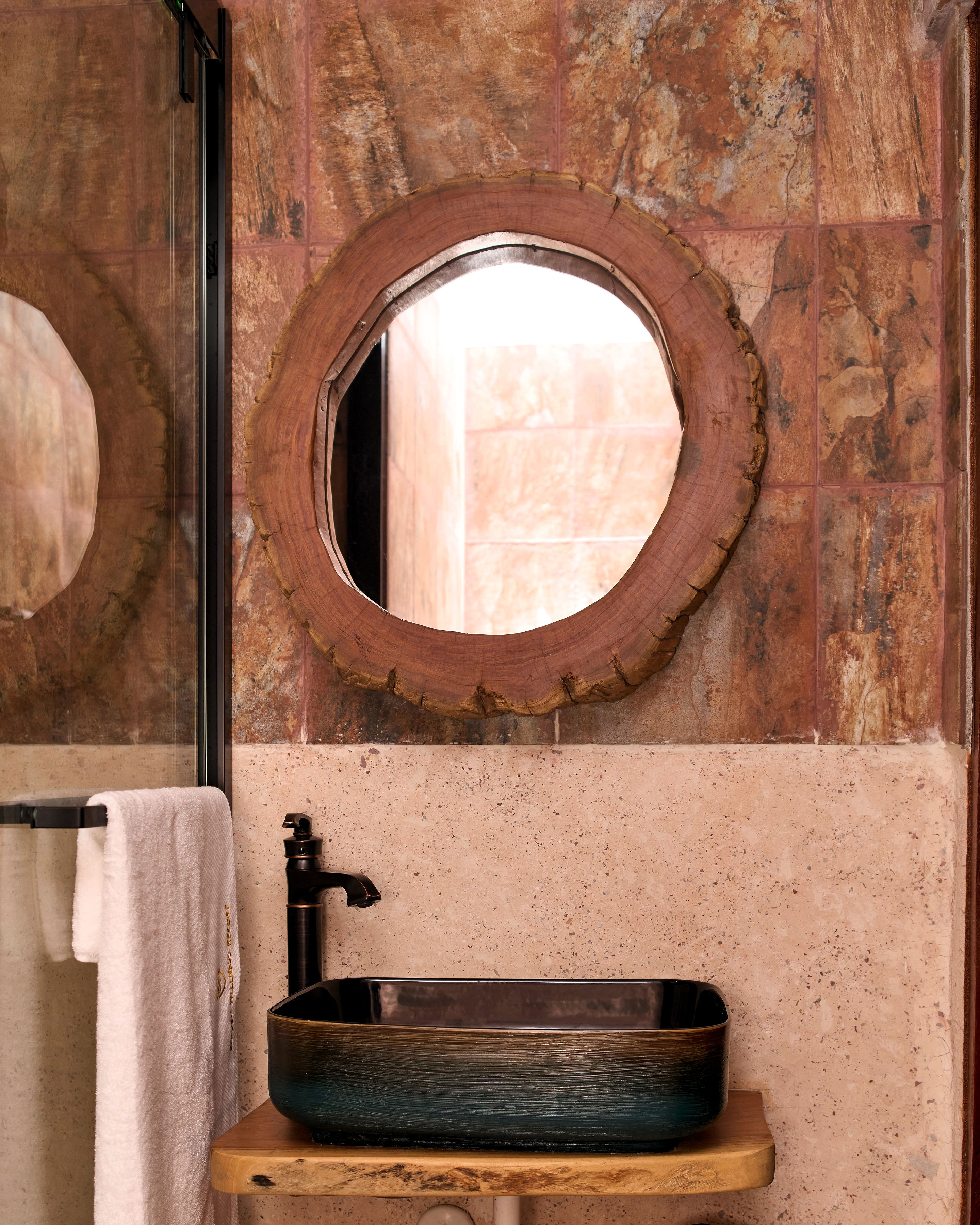 close up of bathroom mirror