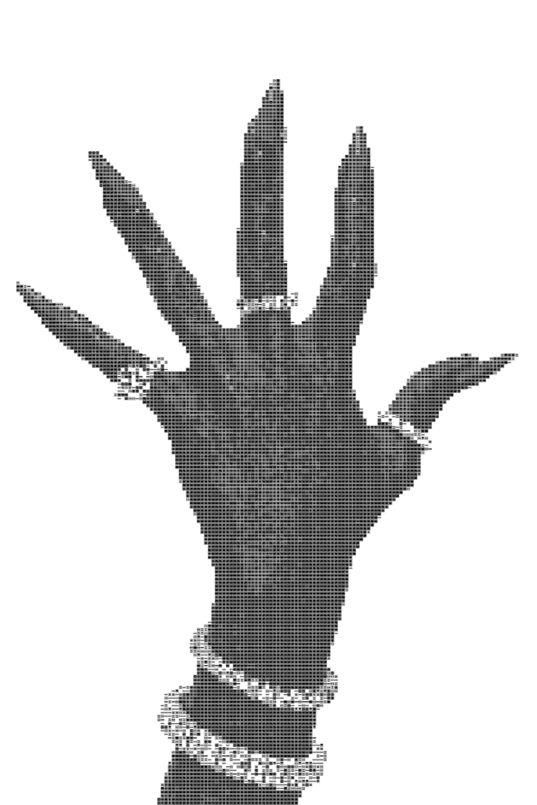 open hand ready to give something with a ASCII effect
