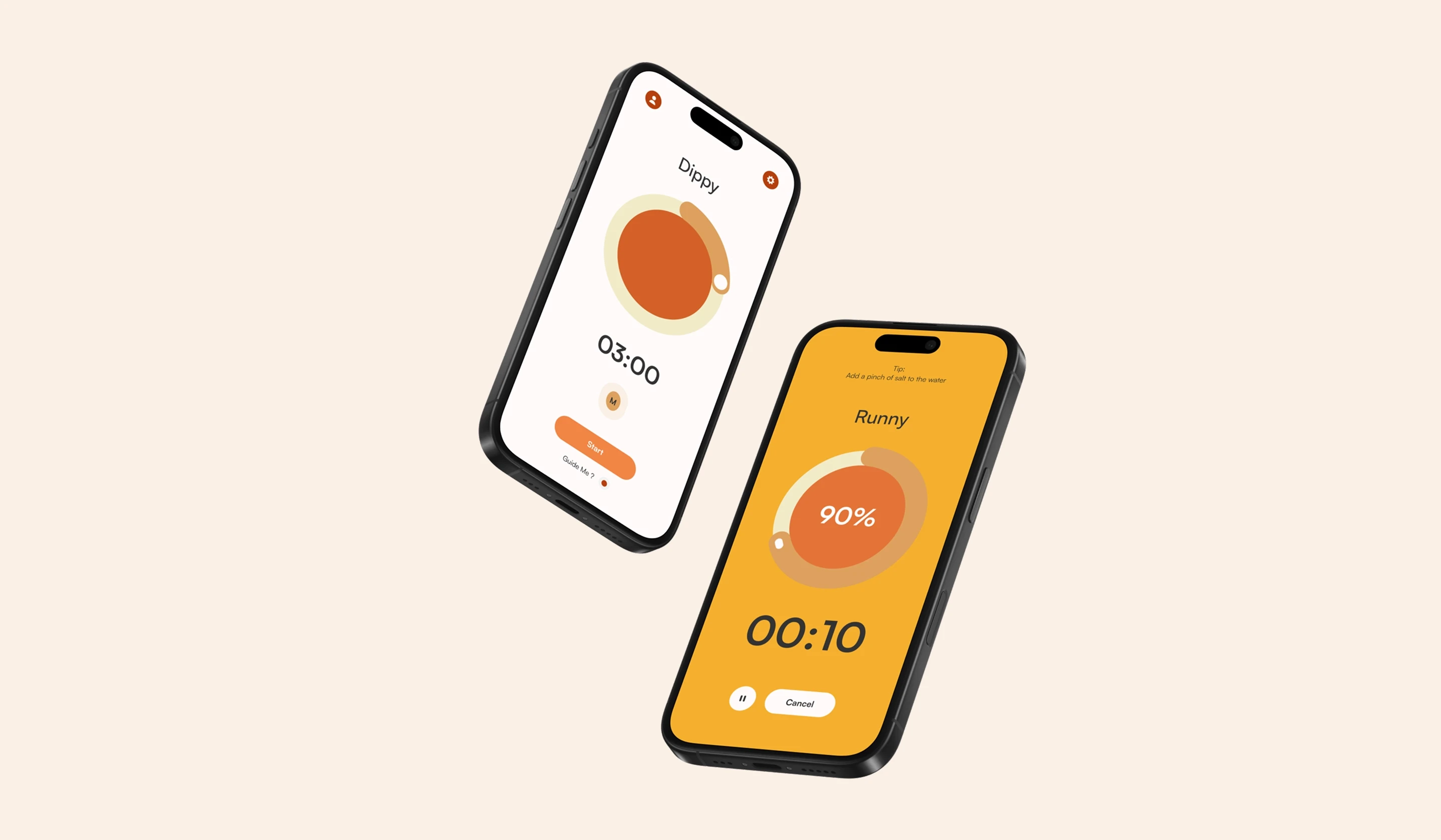 EGGE app floating screen mockups showing the timer interface in use