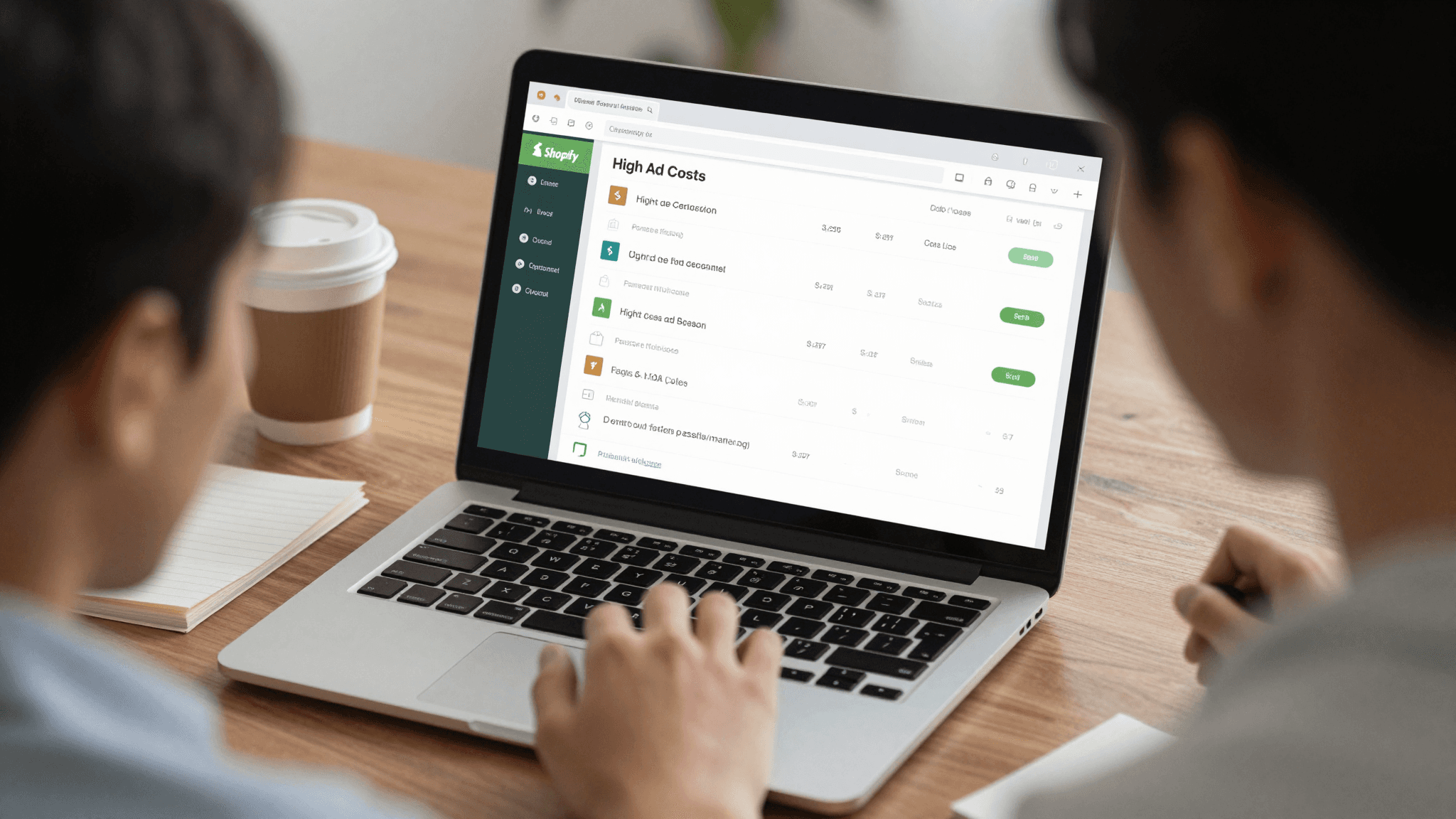 Shopify dashboard showing ad spend and low conversion rates