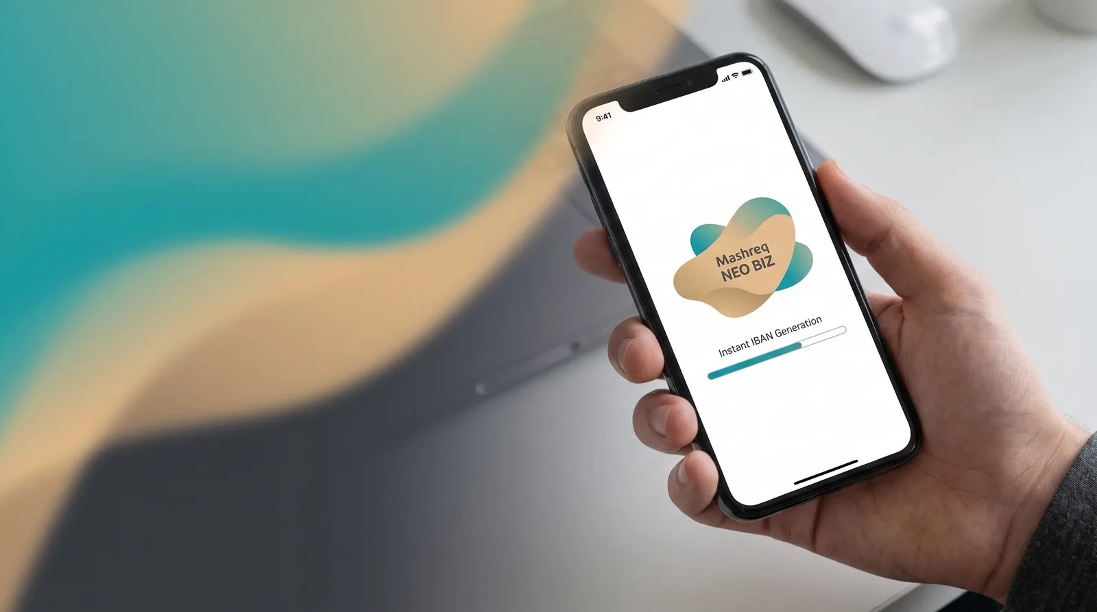 Mashreq NEO BIZ instant IBAN application opened by a new Dubai South company