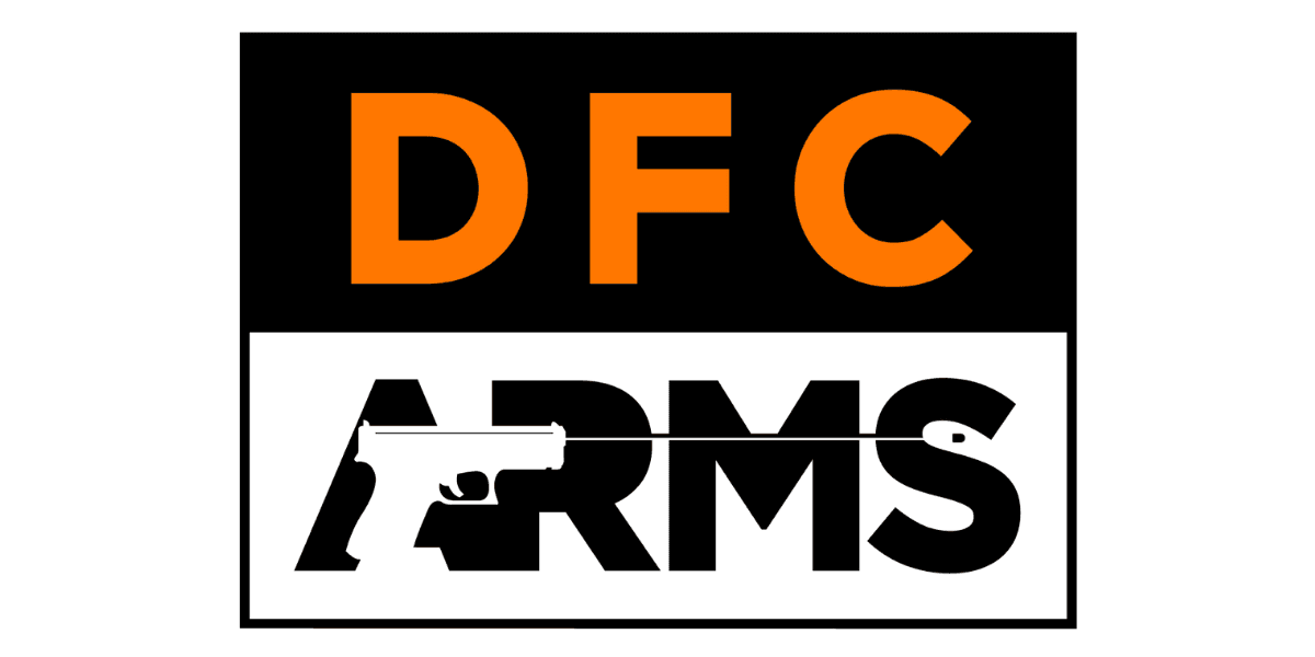DFC Arms logo with bold black and orange letters, featuring a firearm silhouette integrated into the design.