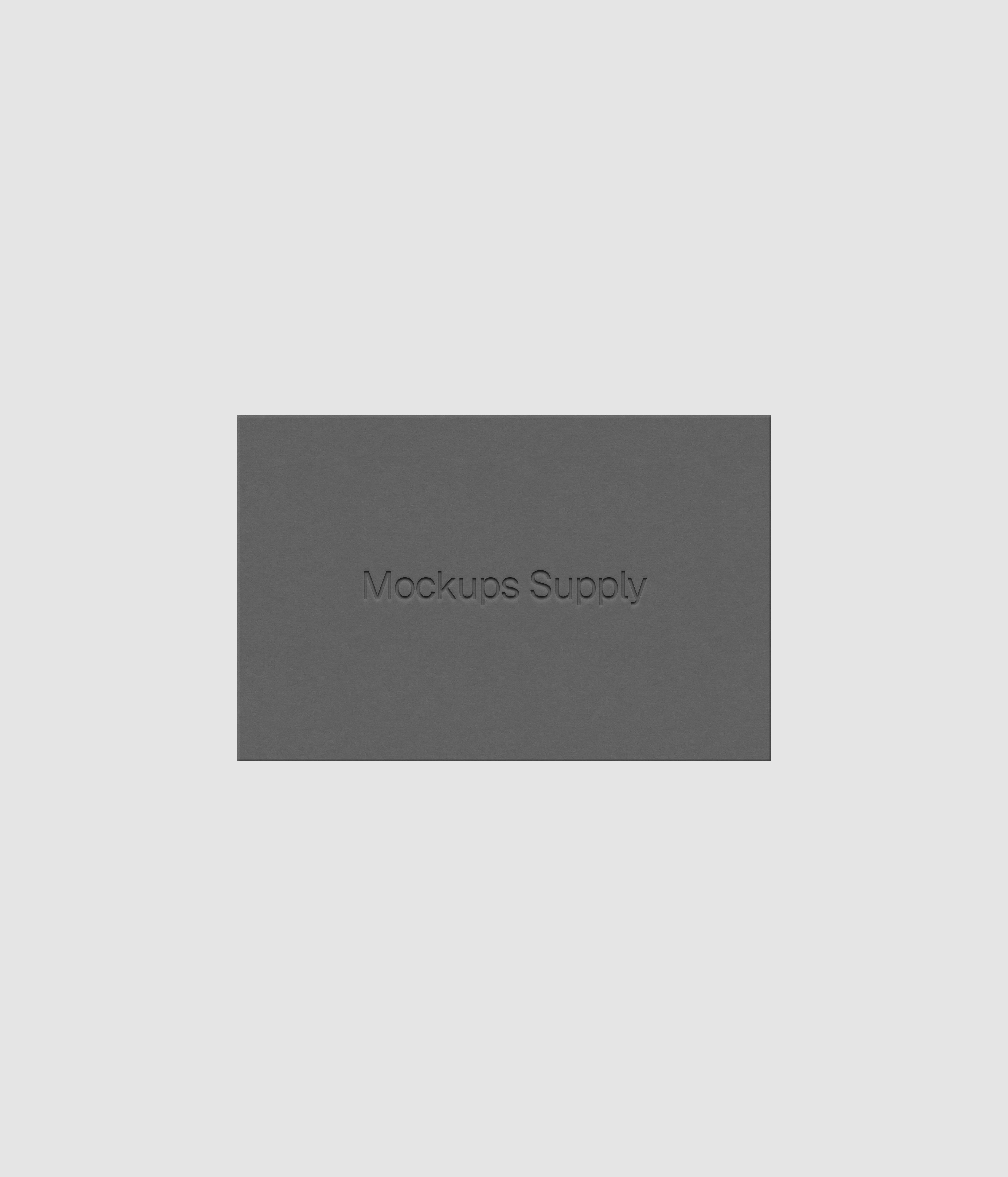 European business card mockup PSD landscape with debossed logo effect, gray card on white background, clean modern stationery mockup for brand identity