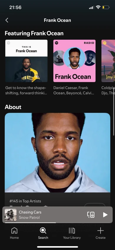 Original Spotify artist page, bottom
