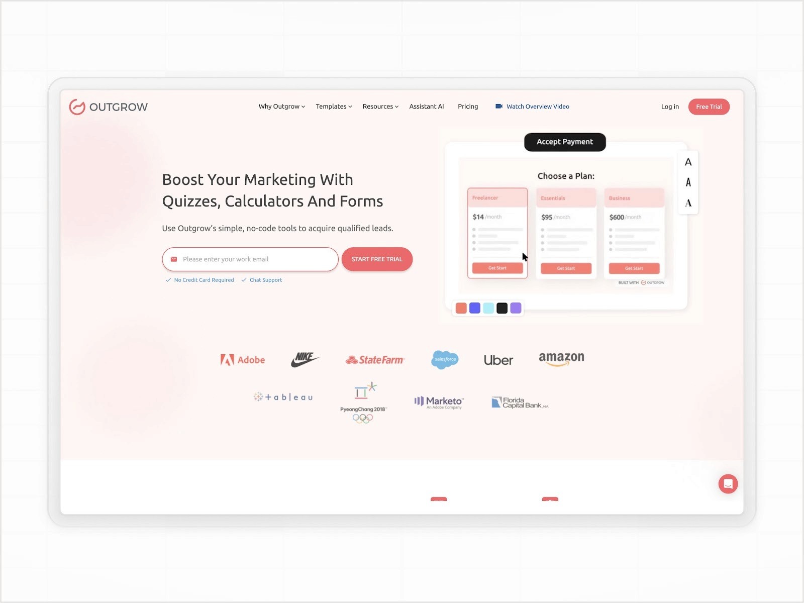 Outgrow homepage hero section