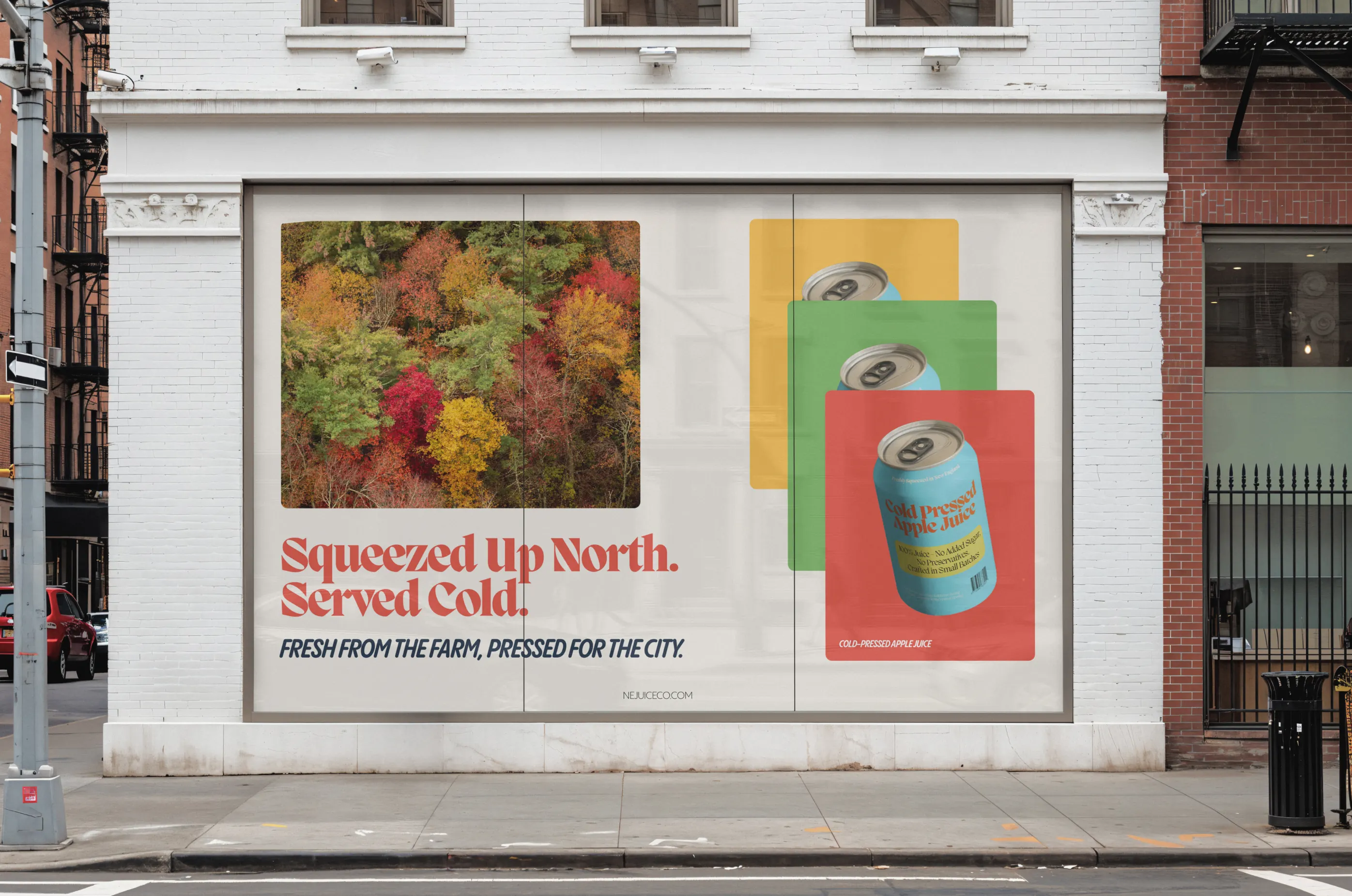 New England Juice Co. — Large billboard in city with juice promotion — Outdoor advertising