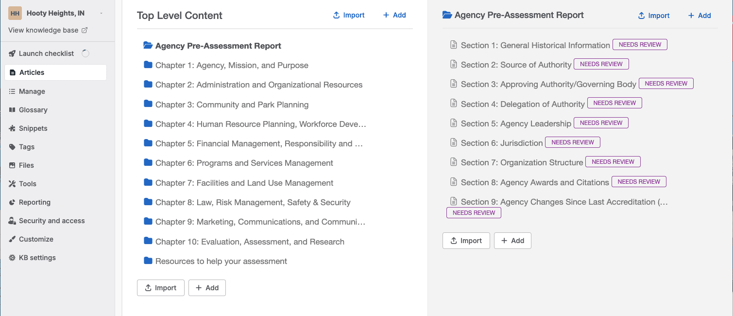screenshot of CAPRA template