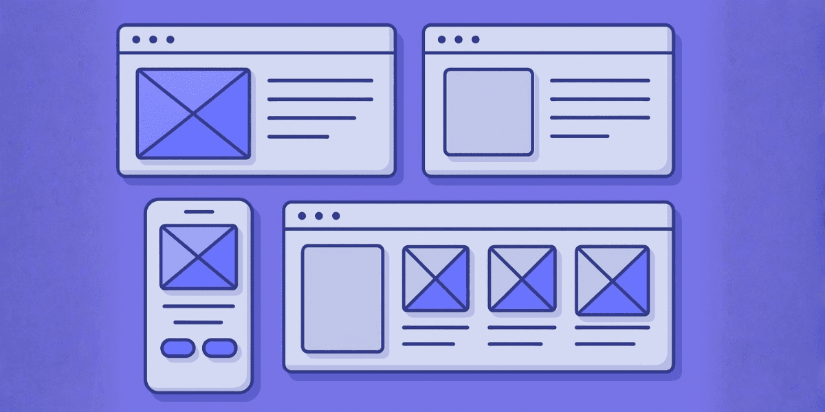 "Illustration of website wireframes, showcasing the importance of user interface (UI) and user experience (UX) design in business website optimization for better user engagement and search engine visibility."