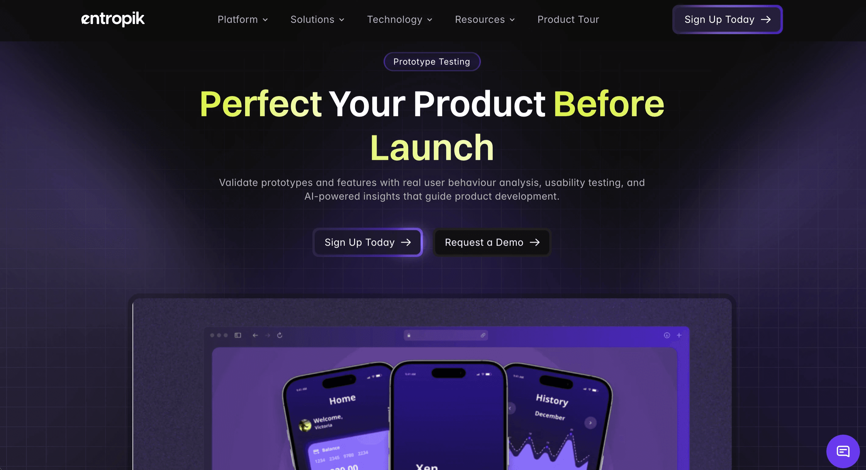 Decode by Entropik Prototype Testing Landing Page Dashboard