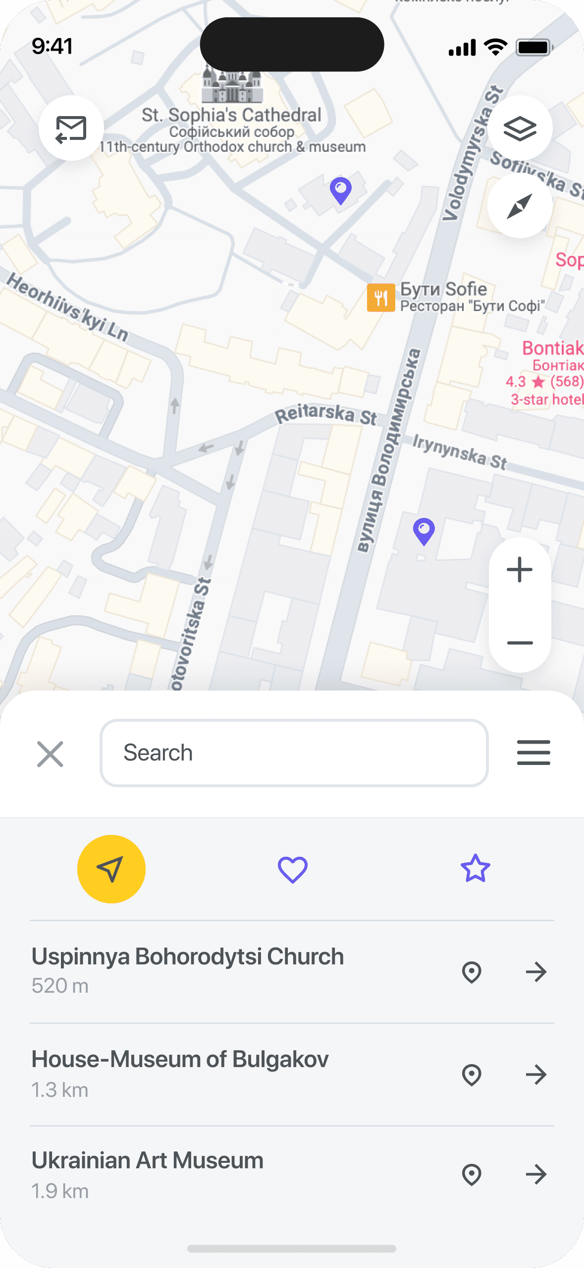 Map menu, nearby