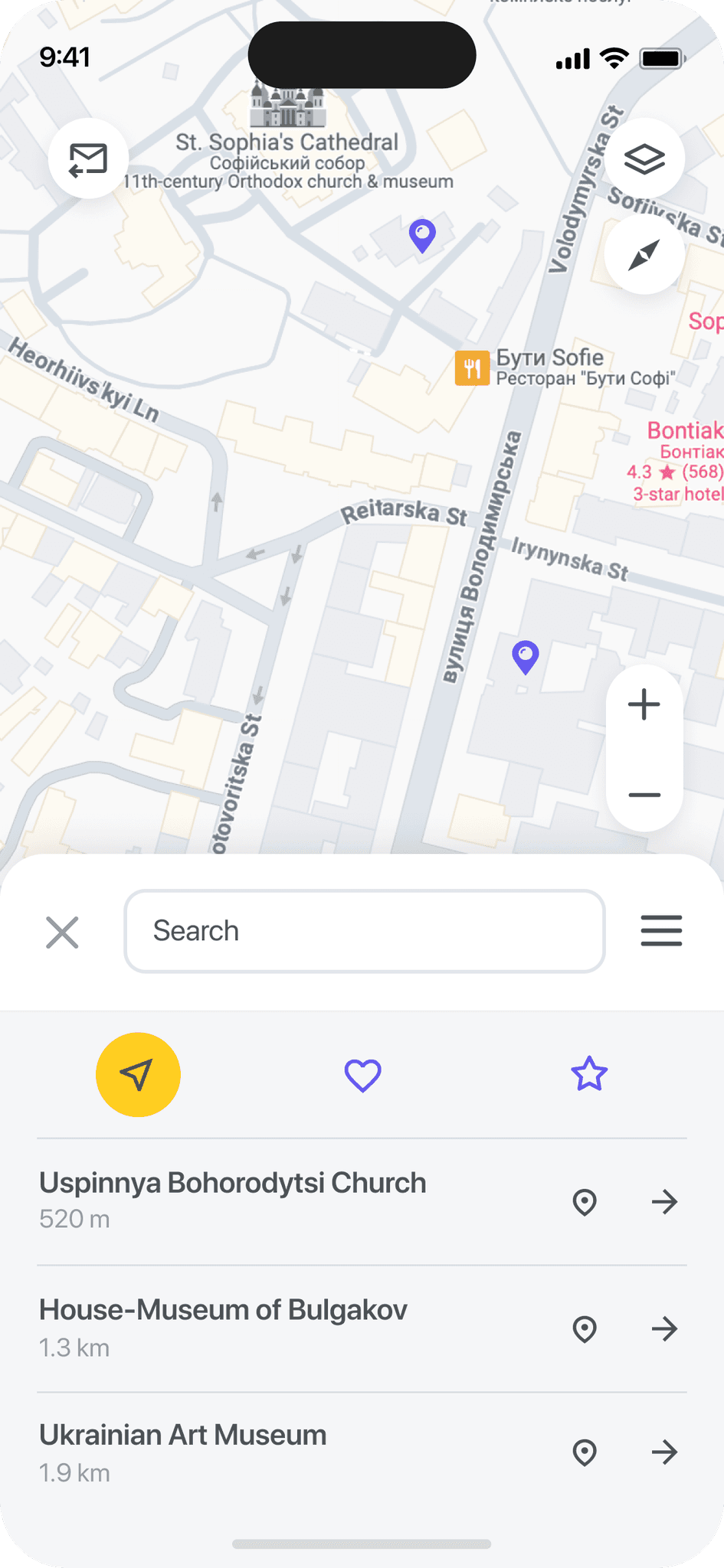 Map menu, nearby