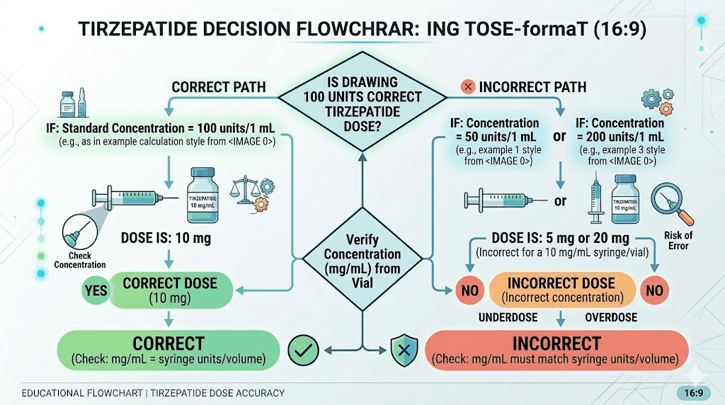 Decision chart for when 100 units of tirzepatide is the correct dose