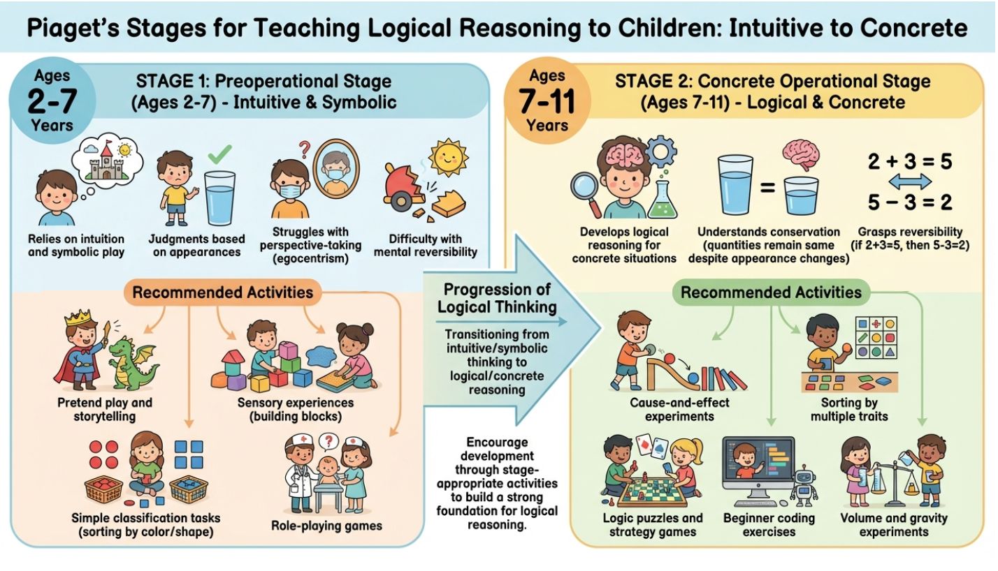Piaget's Cognitive Development Stages for Teaching Logical Reasoning (Ages 2-11)