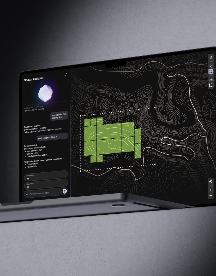 AI-assisted system for automated spatial layout generation within a GIS environment. Focus on algorithmic logic, structured inputs, and a lean human–AI workflow.
