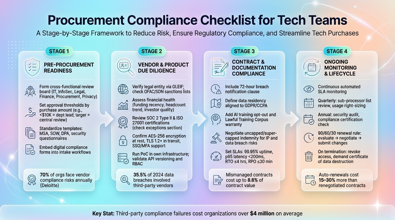Procurement Compliance Checklist for Tech Teams: 4-Stage Framework